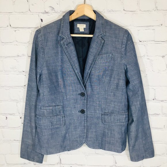 J. CREW Blue Denim Chambray Jacket Blazer 10 EUC - Picture 3 of 7